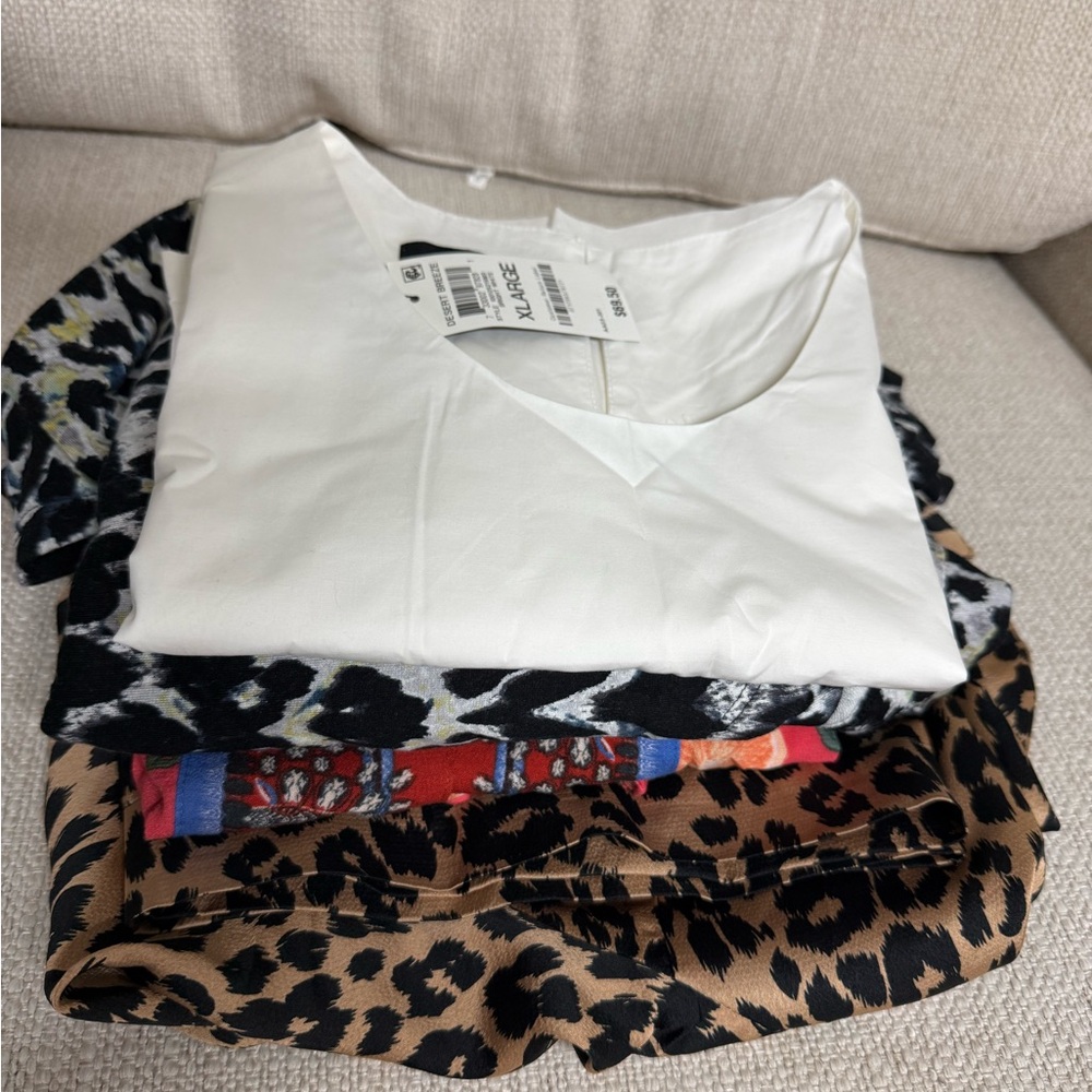 2 blouses , 1 dress and leopard skirt